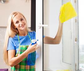 A woman cleaning a window