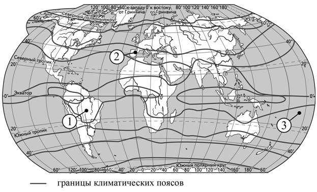 Карта климатических поясов мира с обозначенными точками