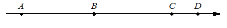 Координаттық түзу с точками $A$, $B$, $C$ и $D$